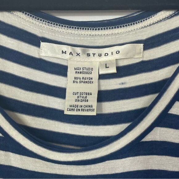Max Studio Navy & White Striped Tank Maxi Dress Rayon Spandex Blend Size Large - Picture 4 of 6